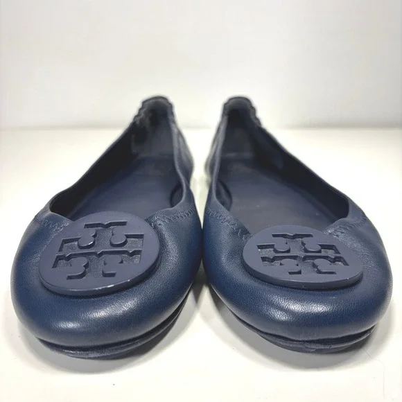 Tory Burch Minnie Reva Travel Leather Ballet Flats Navy Blue Womens Size 9 - Picture 4 of 11